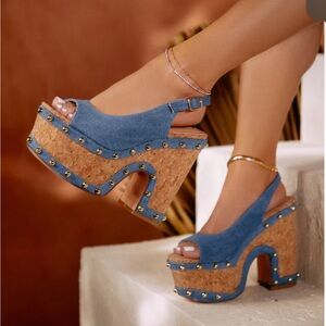 NWT Denim Platform Block Heels